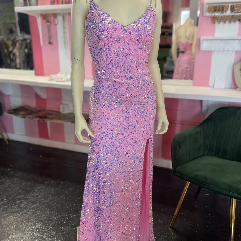 B Darlin ONLY used once Pink Sequin Gown with Slit